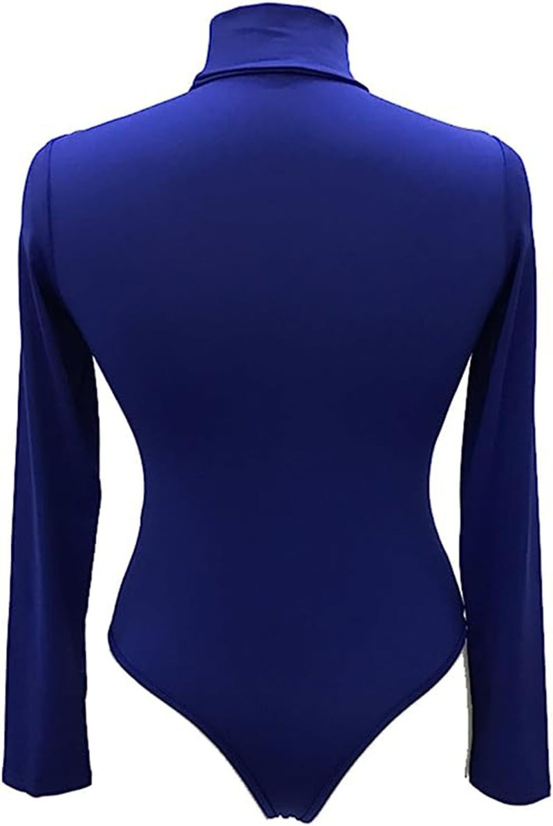 Sumtory Women's Long Sleeve Round Neck Stretchy Bodysuit Leotard Top Blue XL - Image 3